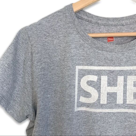 Hanes Tagless She Logo Grey T Shirt - Picture 2 of 4